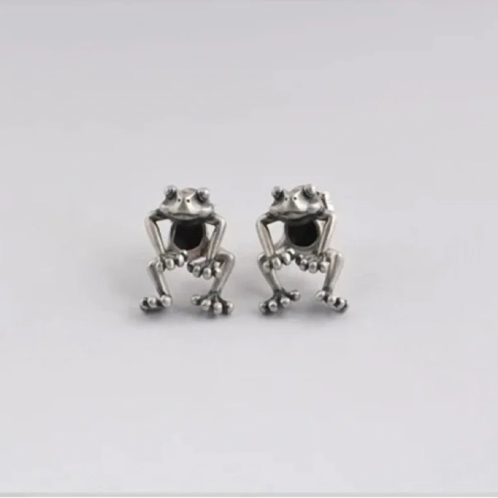 925 Sterling Silver Cute Frog Earring Stud Ear Dangler - Picture 6 of 9